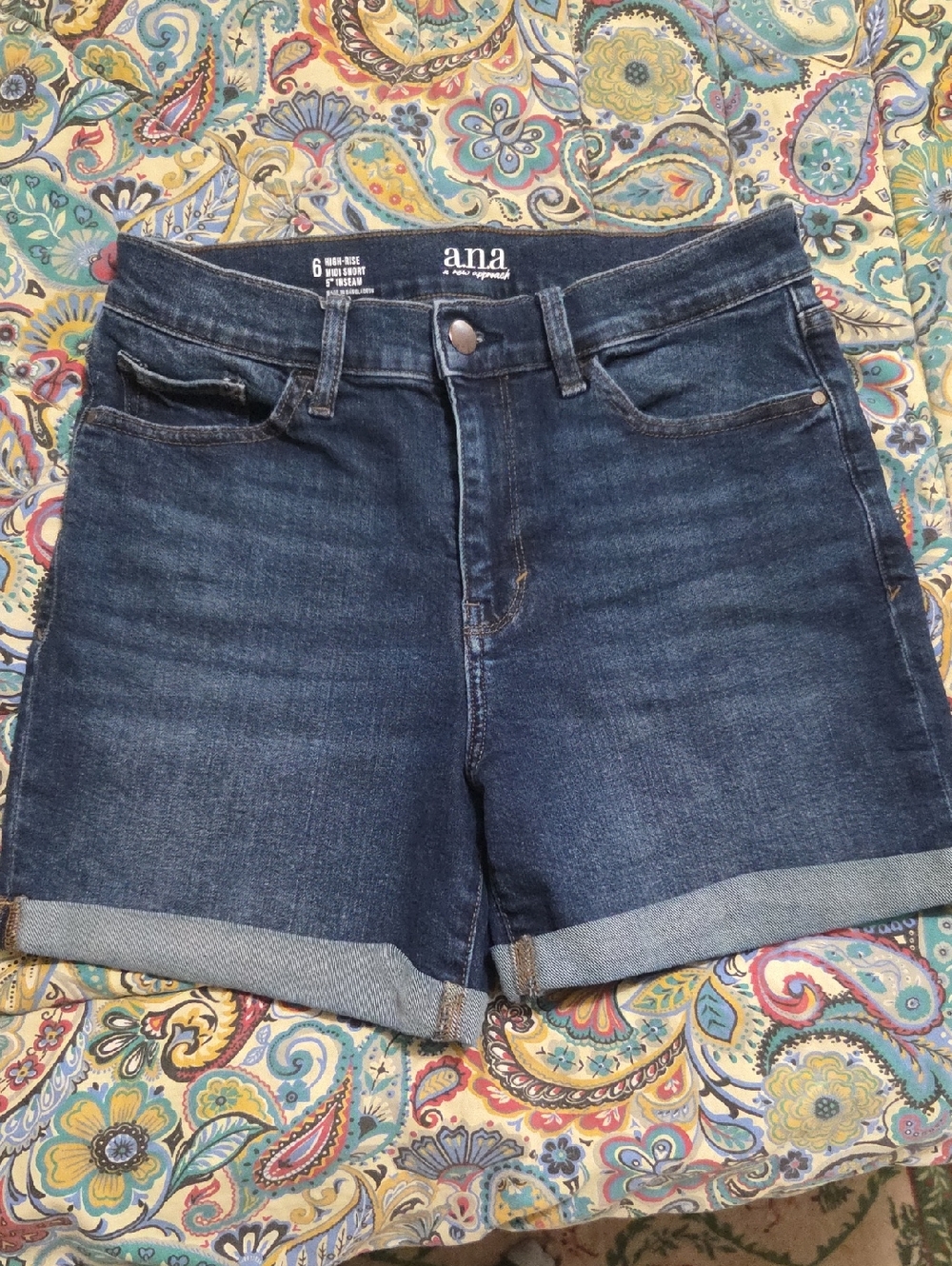 a.n.a Dark Blue High-Rise Rolled-Hem Denim Shorts